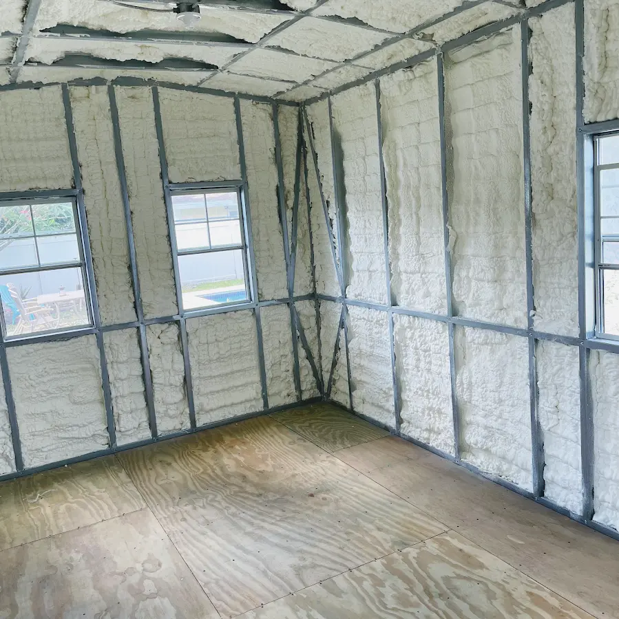 Closed-cell spray foam insulation applied to wall cavities in a residential project in Desert Palms